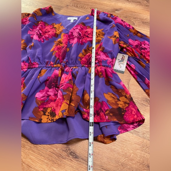 Sofia Jeans Womens Floral Ruched Blouse Top 3XL Accordion Sleeves V Neck NEW NWT - Picture 10 of 11